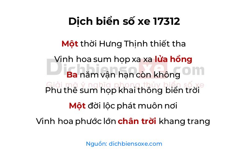 Dịch thơ biển số 17312