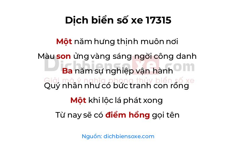 Dịch thơ biển số 17315