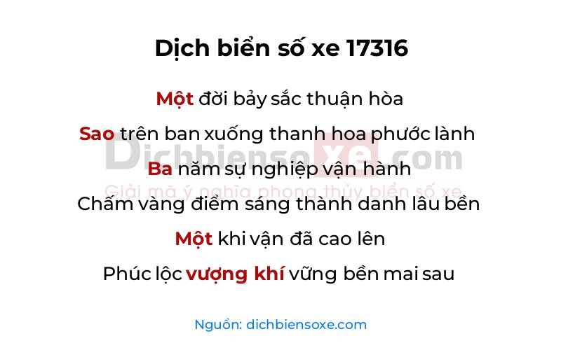 Dịch thơ biển số 17316