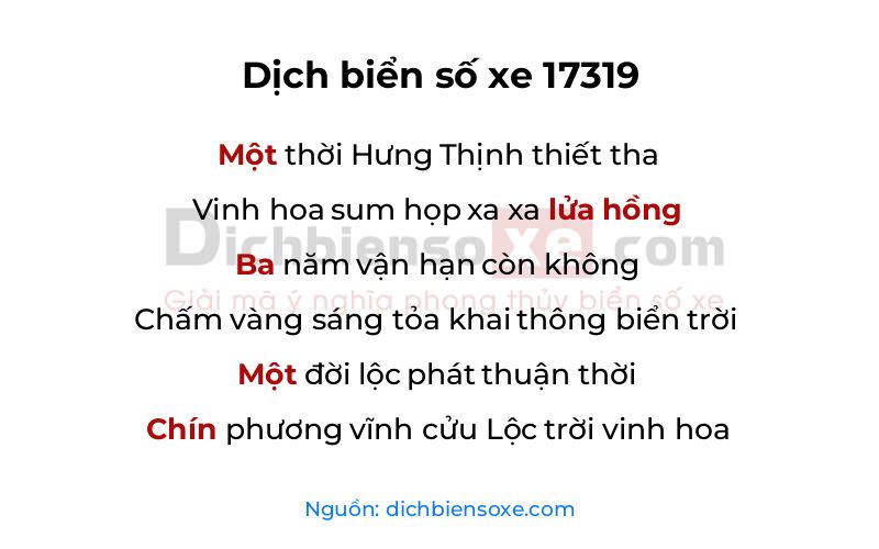 Dịch thơ biển số 17319