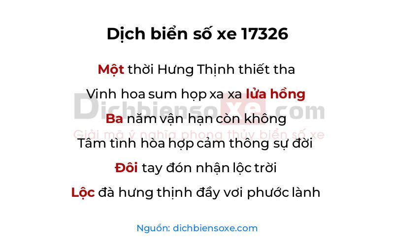 Dịch thơ biển số 17326