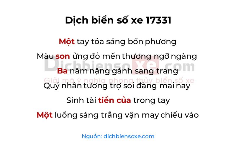 Dịch thơ biển số 17331