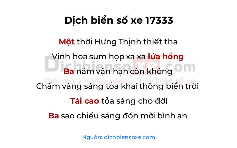 Dịch thơ biển số 17333