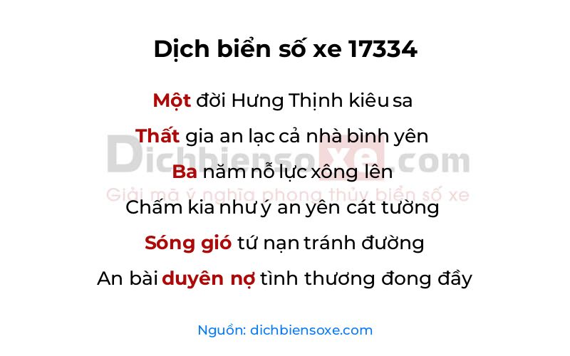 Dịch thơ biển số 17334