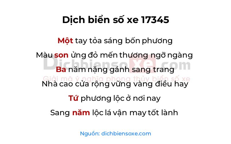 Dịch thơ biển số 17345