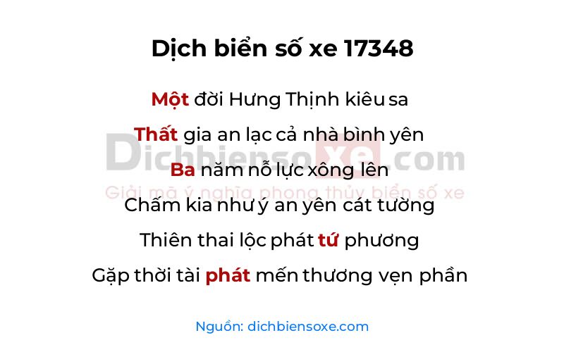 Dịch thơ biển số 17348