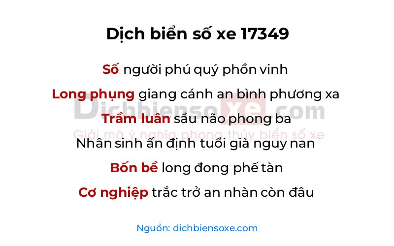 Dịch thơ biển số 17349