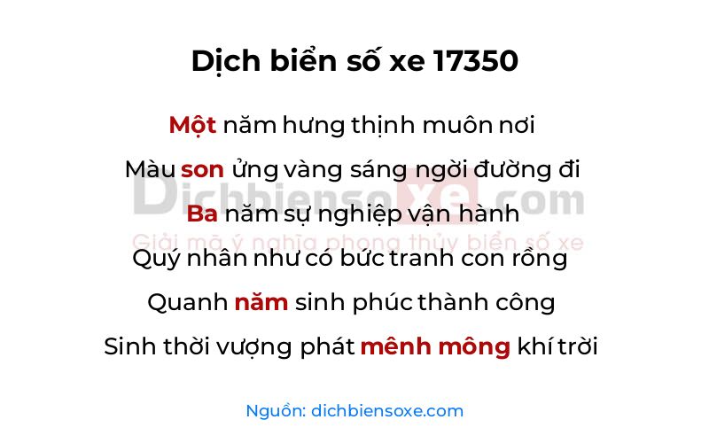 Dịch thơ biển số 17350