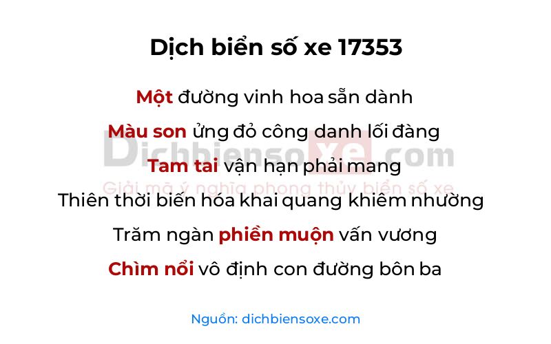 Dịch thơ biển số 17353