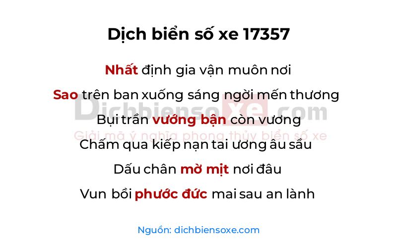 Dịch thơ biển số 17357