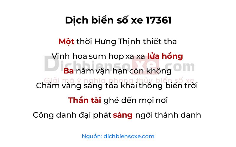 Dịch thơ biển số 17361
