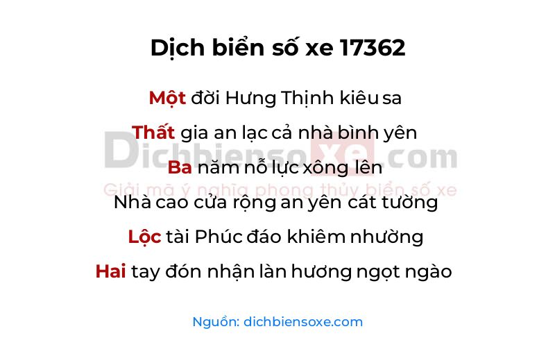 Dịch thơ biển số 17362