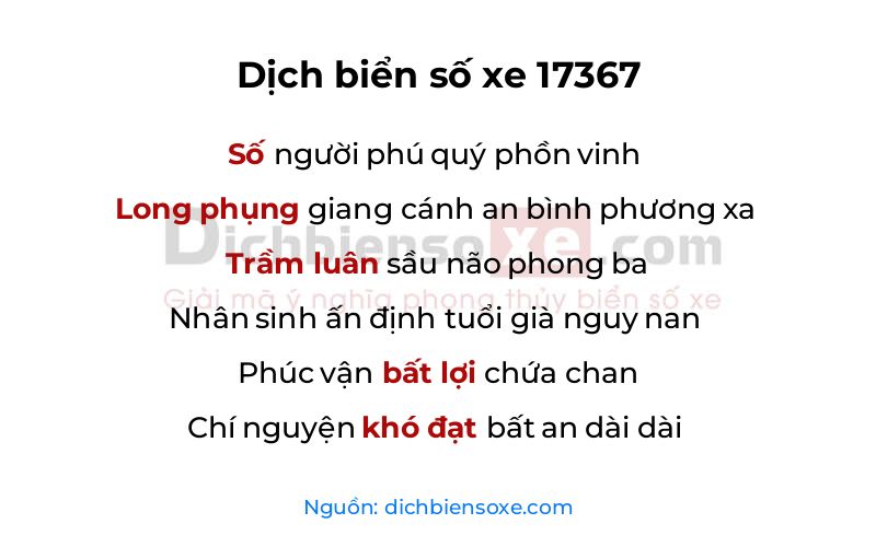 Dịch thơ biển số 17367