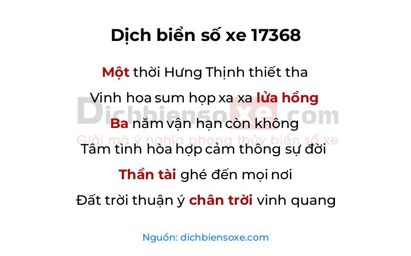 Dịch thơ biển số 17368