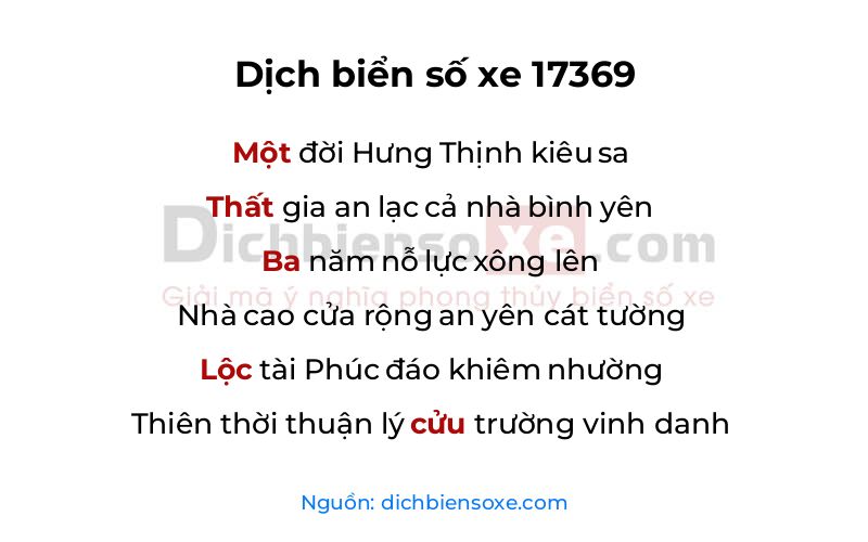 Dịch thơ biển số 17369