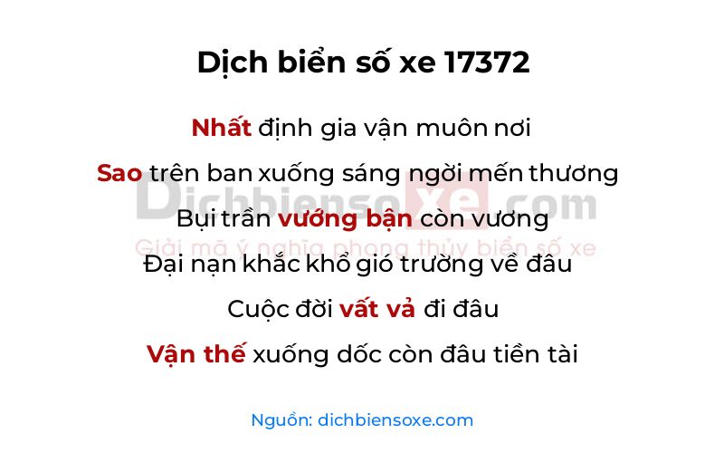 Dịch thơ biển số 17372