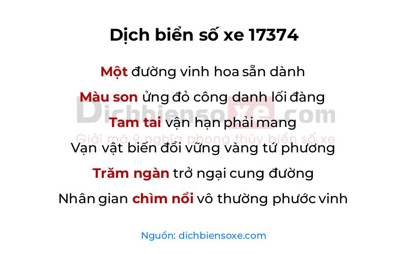 Dịch thơ biển số 17374
