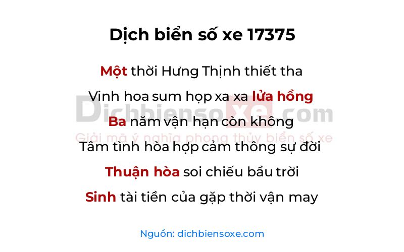 Dịch thơ biển số 17375