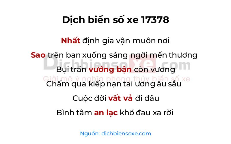 Dịch thơ biển số 17378