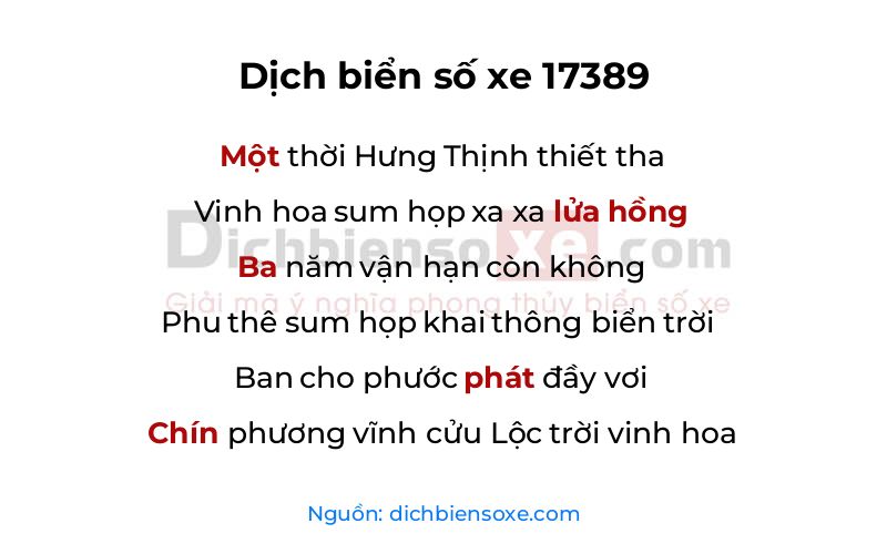 Dịch thơ biển số 17389