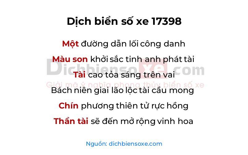 Dịch thơ biển số 17398