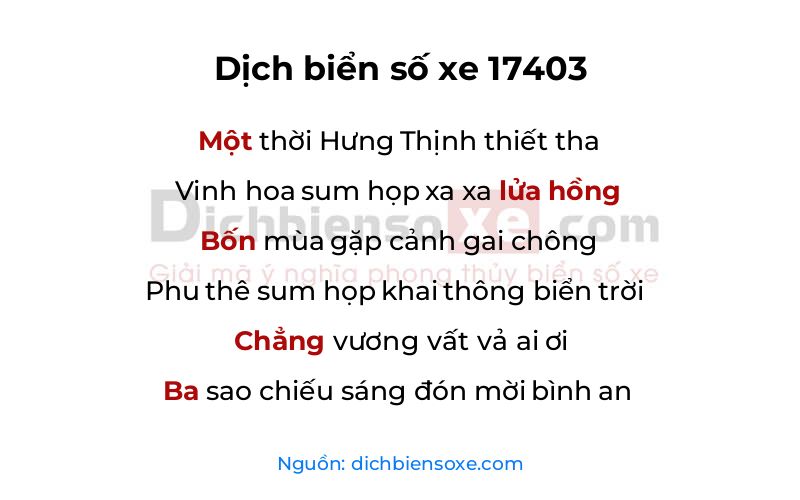 Dịch thơ biển số 17403