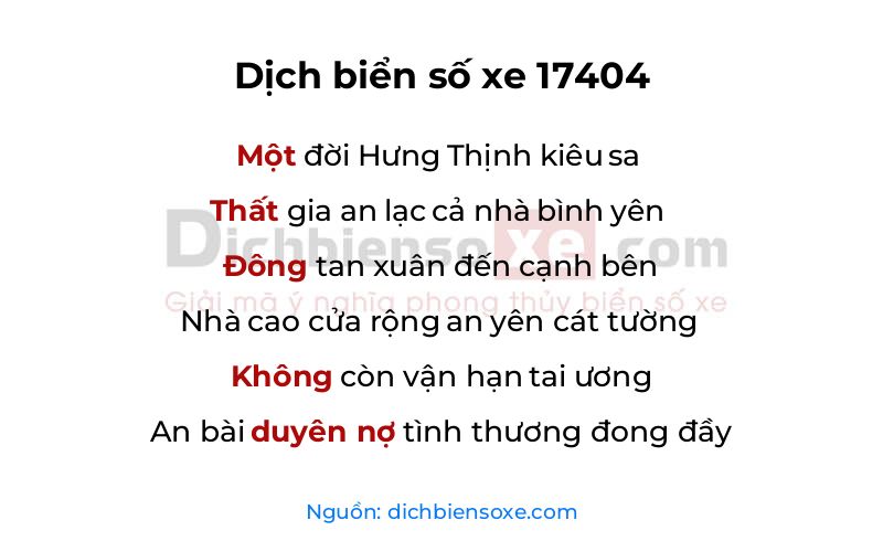 Dịch thơ biển số 17404