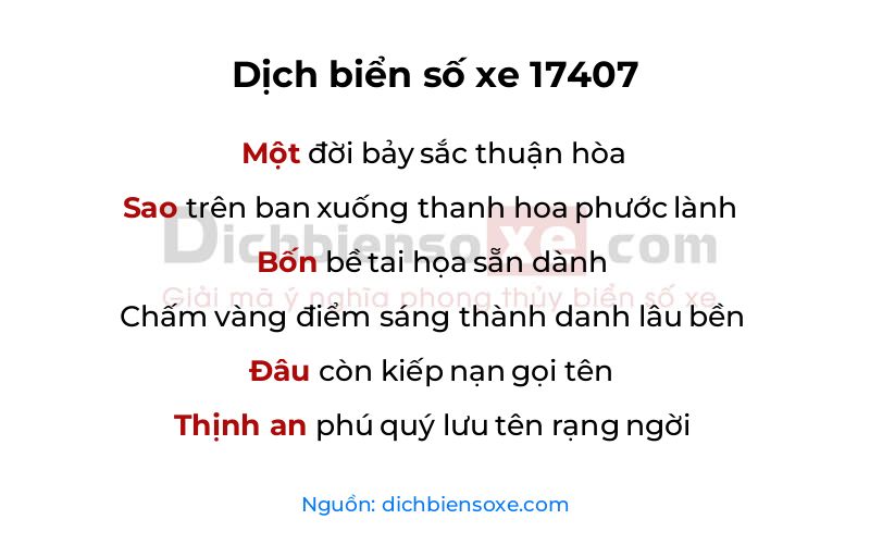 Dịch thơ biển số 17407