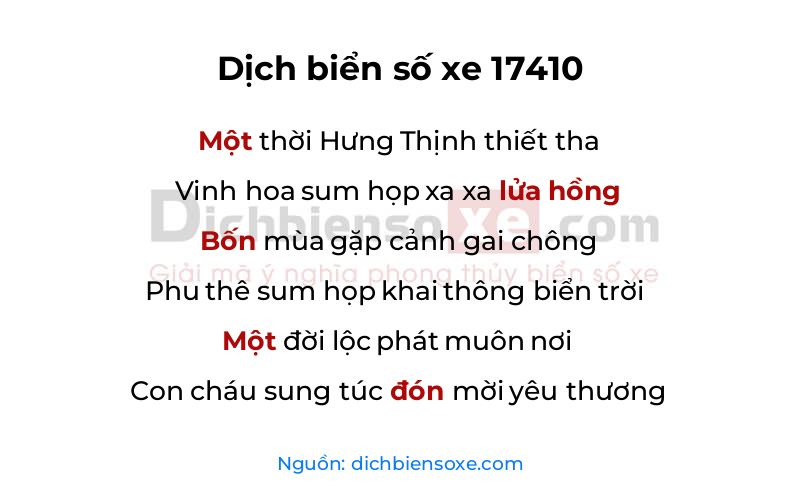 Dịch thơ biển số 17410