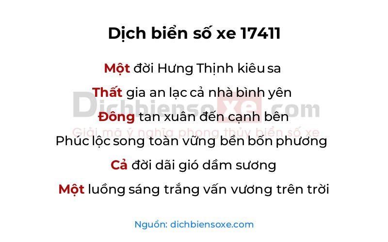Dịch thơ biển số 17411