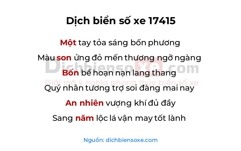 Dịch thơ biển số 17415