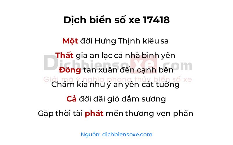 Dịch thơ biển số 17418