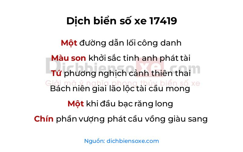 Dịch thơ biển số 17419