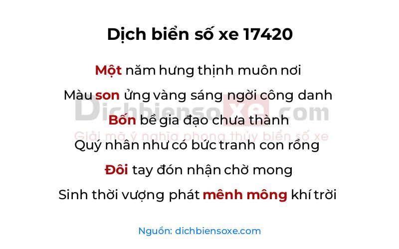 Dịch thơ biển số 17420