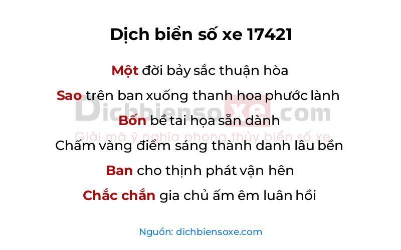 Dịch thơ biển số 17421