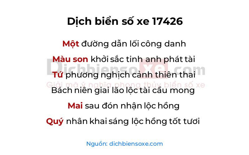 Dịch thơ biển số 17426