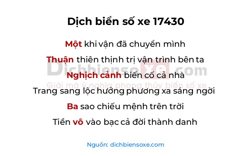 Dịch thơ biển số 17430
