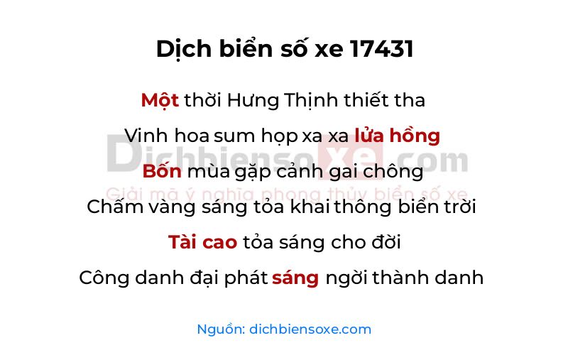 Dịch thơ biển số 17431