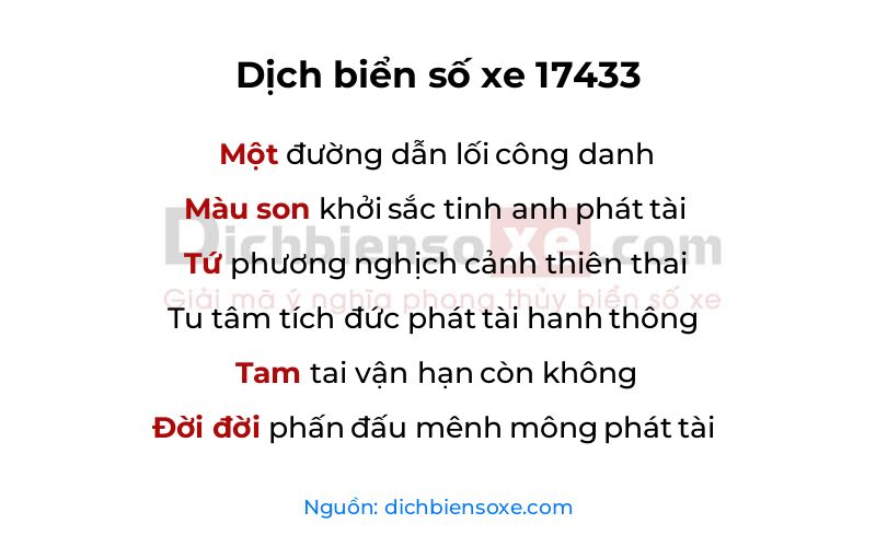 Dịch thơ biển số 17433