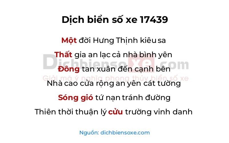 Dịch thơ biển số 17439