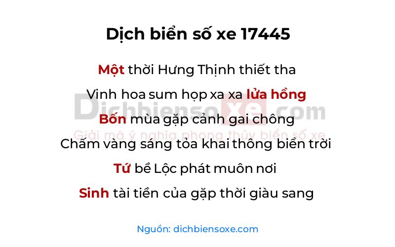 Dịch thơ biển số 17445