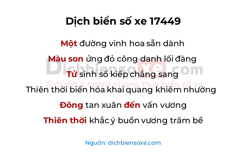 Dịch thơ biển số 17449