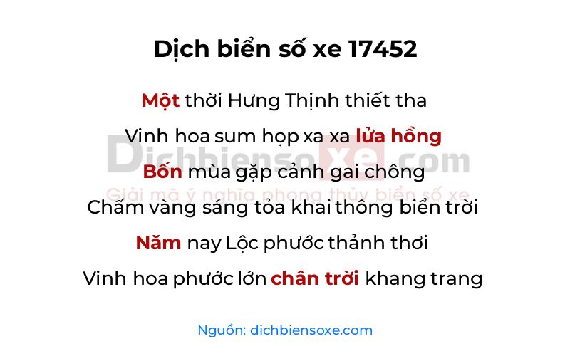 Dịch thơ biển số 17452
