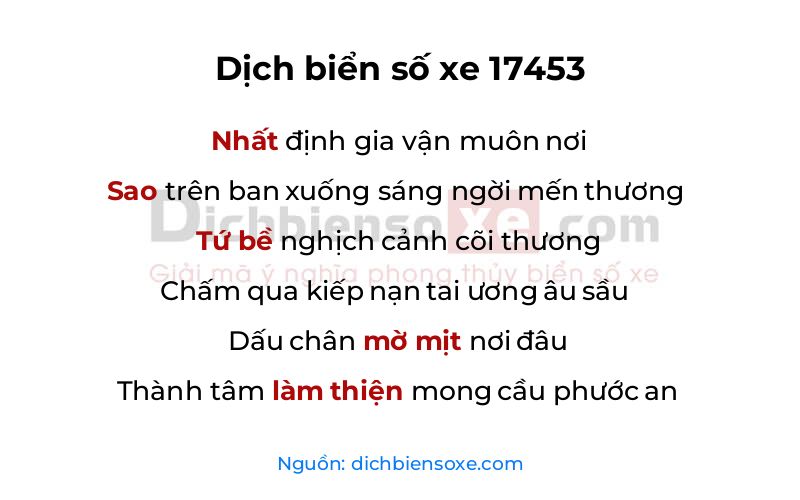 Dịch thơ biển số 17453