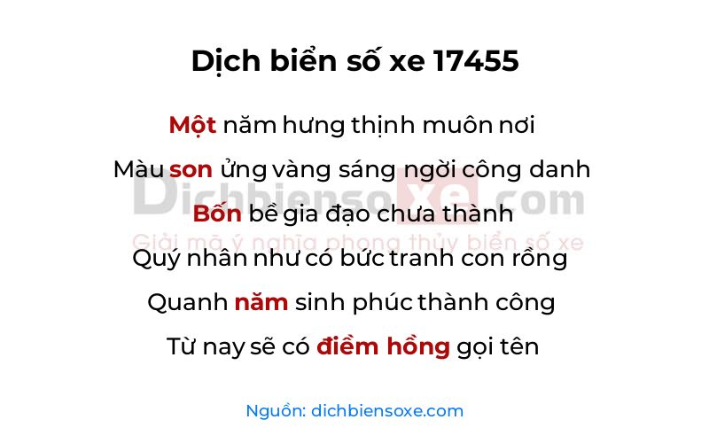 Dịch thơ biển số 17455