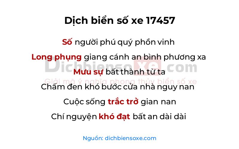 Dịch thơ biển số 17457