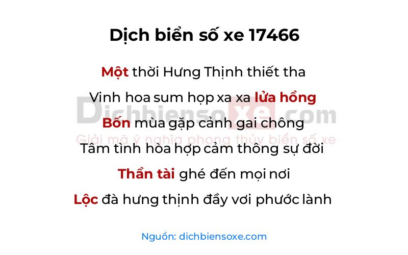 Dịch thơ biển số 17466