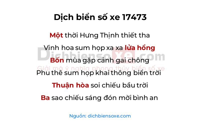 Dịch thơ biển số 17473