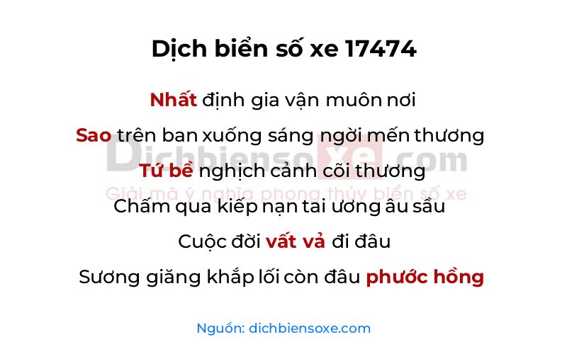 Dịch thơ biển số 17474