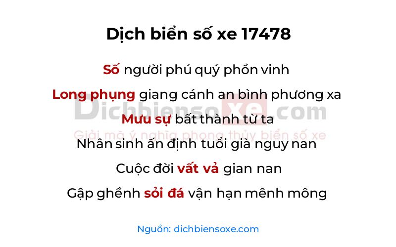 Dịch thơ biển số 17478